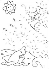 coloriage jeu du point à point de surf et de requin