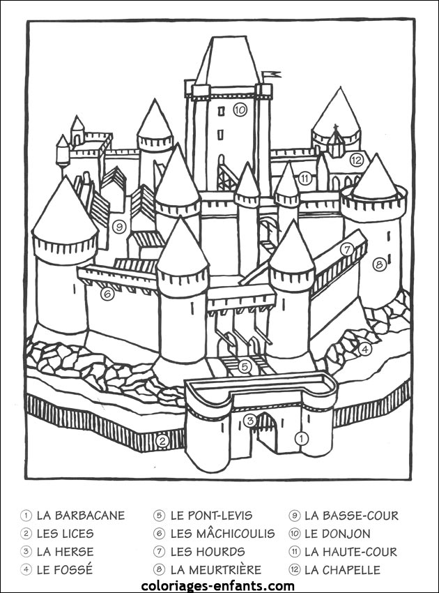 un château-fort à colorier