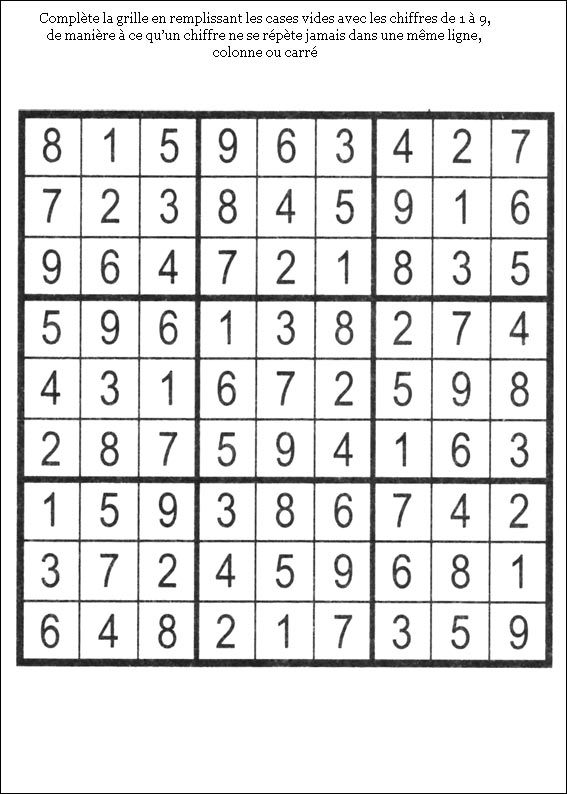 solution du jeu du sudoku