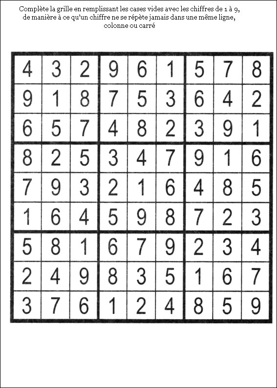 solution du jeu du sudoku