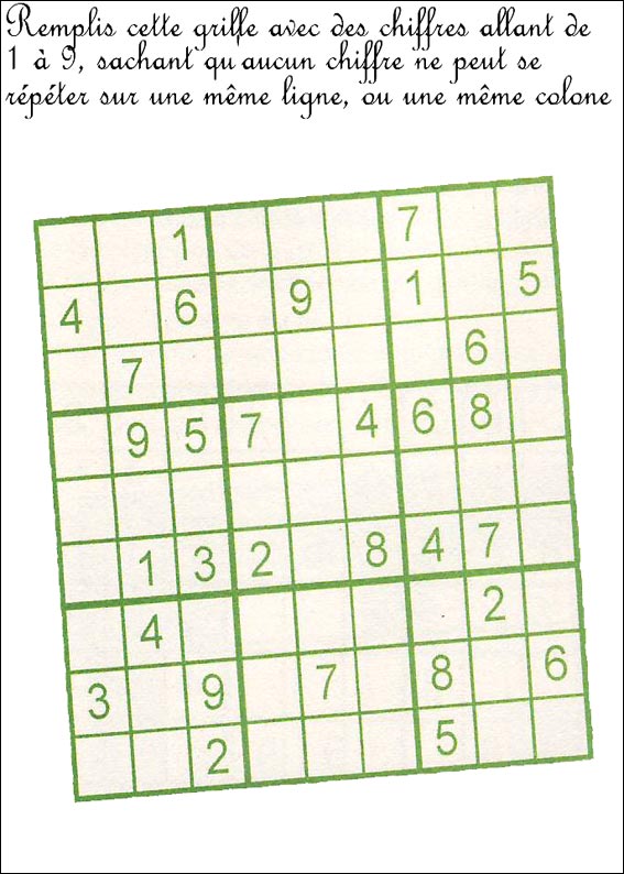 Jeux du sudoku � imprimer