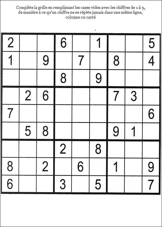 Jeux du sudoku � imprimer