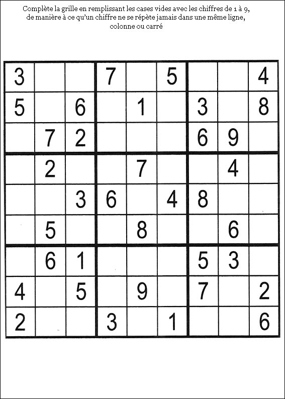 Jeux du sudoku � imprimer