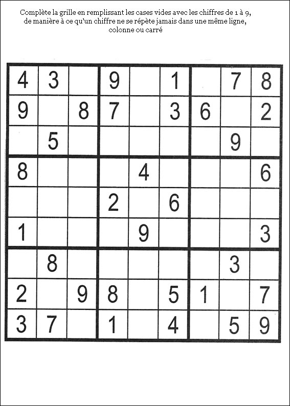Jeux du sudoku � imprimer